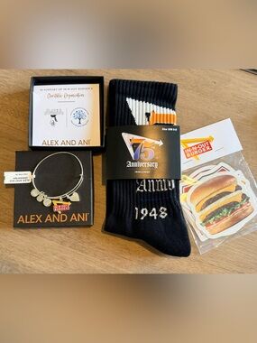 Alex and Ani In-N-Out Burger 75th Anniversary Bracelet Socks and Sticker Set